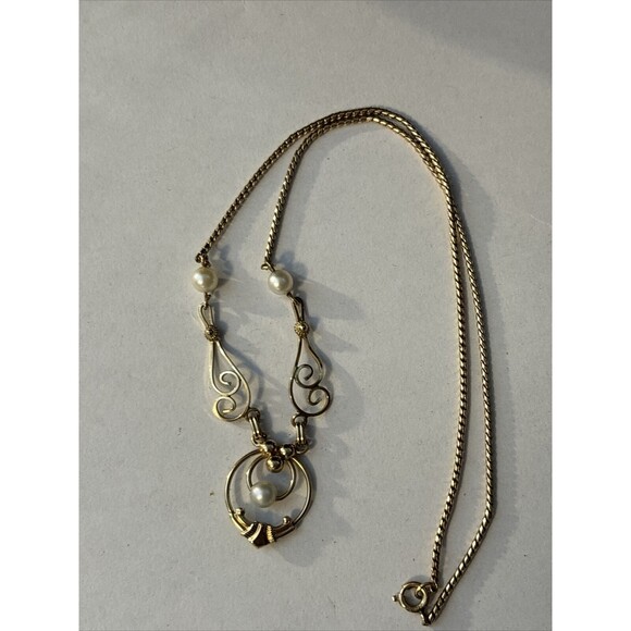 Vintage Loran Sim 12K GF Leaf & Pearl 16” Necklace Art Deco Design - Picture 3 of 6